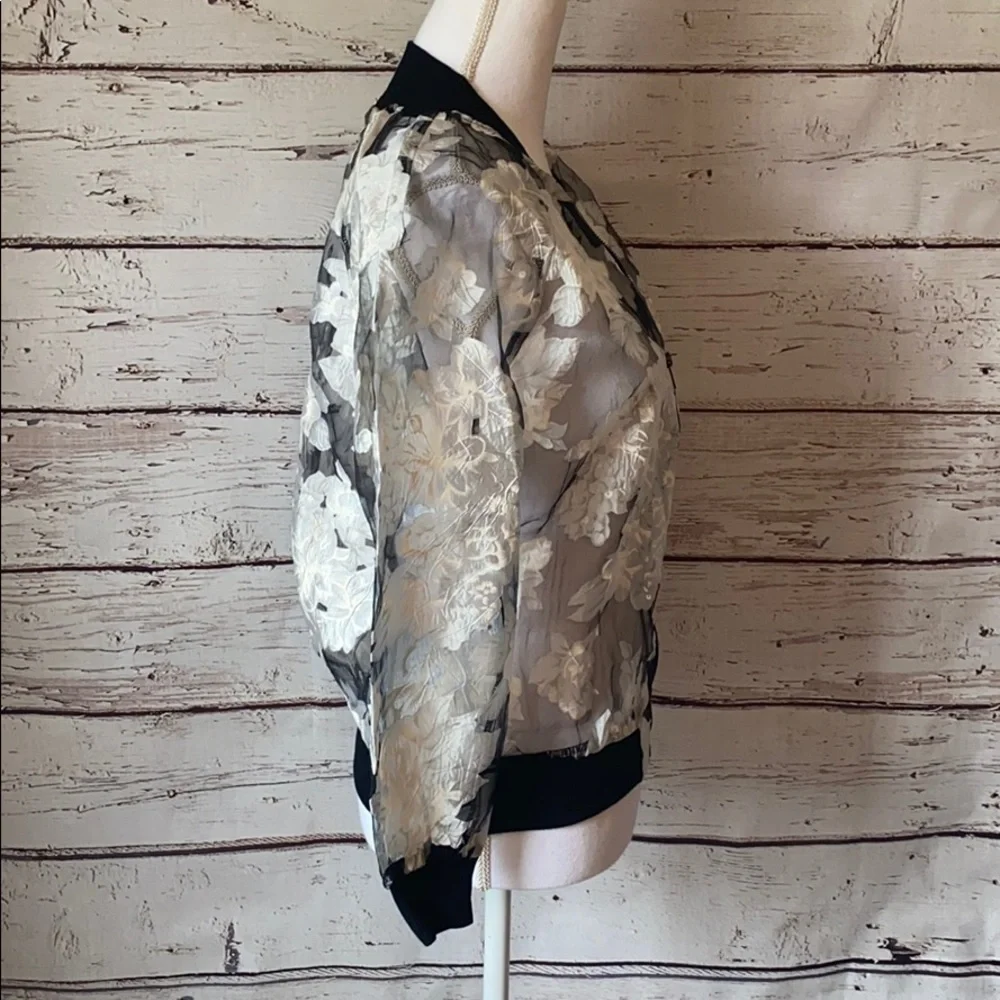 Hot & Delicious Blk Sheer Floral Bomber Small